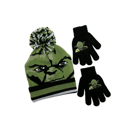 Star Wars Yoda Youth Pom Beanie Hat with Gloves
