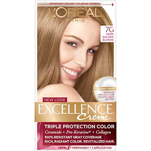 L'Oréal Paris Excellence Créme Permanent Hair Color, 7G Dark Golden Blonde,  1 kit 100% Gray Coverage Hair Dye | Walmart Canada