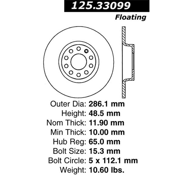 Centric 125.33099 Rear Disc Brake Rotor Fits select: 2006-2008 VOLKSWAGEN PASSAT, 2009-2010 VOLKSWAGEN TIGUAN