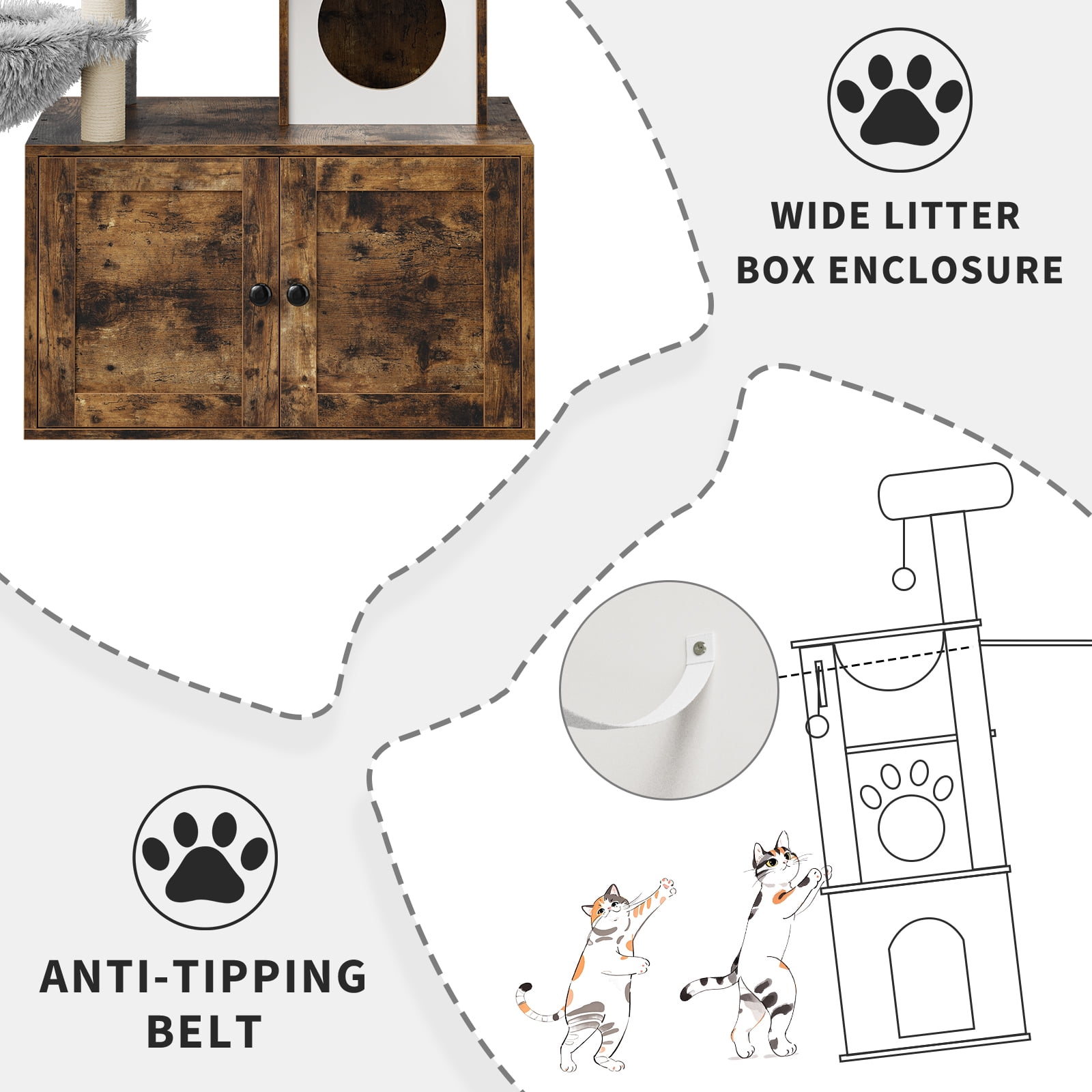 TEQIN Cat Tree with Litter Box Enclosure Furniture,Modern Cat Tower, 53.7’’ H Cat Condo with Sisal Scratching Post and Hammock, Indoor Pet Furniture with Large Platform