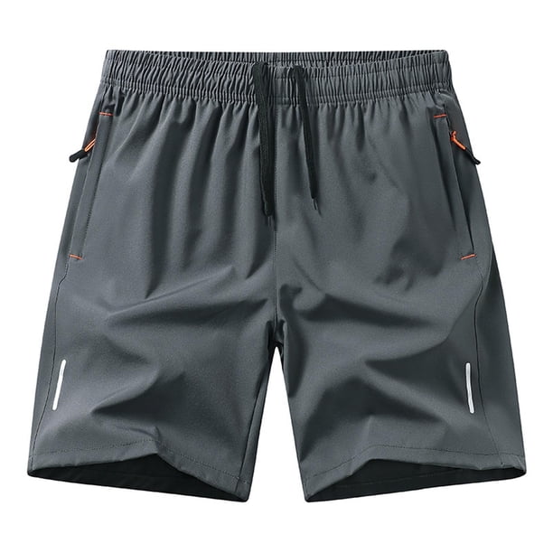 Ceisia Men's Solid Color Ice Silk Quick-Dry Sports Shorts, Drawstring Elastic Waist Beach Shorts for Men Gray M Gifts