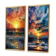 thumbnail image 3 of Designart "Majestic Sunset with Wild Waves Breaking at Shore I" Coastal Waves Framed Wall Art Set Of 2 - Coastal Yellow Framed Canvas Set For Living Room Decor, 3 of 6
