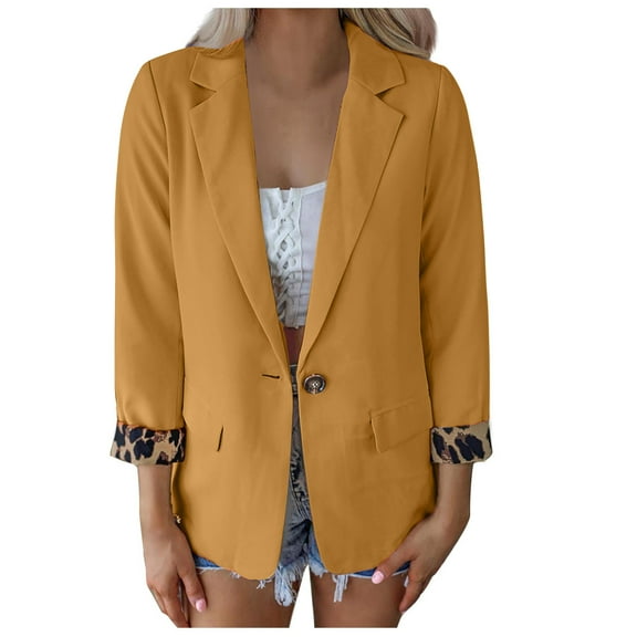 ShomPort Womens Long Sleeve Blazer Jacket Open Front Work Office Blazer One Button Slim Jacket