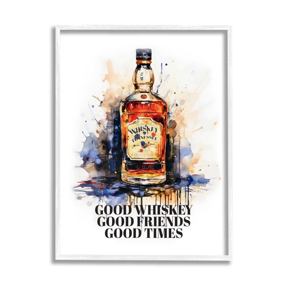 Stupell Industries Good Whiskey & Friends Food & Beverage Painting White Framed Art Print Wall Art, 11 x 14