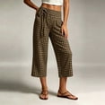 thumbnail image 6 of Cotton Capri Pants for Women Ihhxva Plaid Cropped with Pockets Elastic Waist Casual Straight Leg Trousers S-2XL, 6 of 9