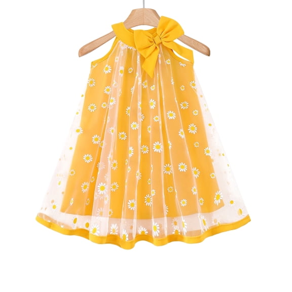 Baby Girls Clothes Toddler Girls Tulle Dress 2T Girls Summer Halter Dress 3T Girls Sleeveless Solid Color Floral Dress Yellow