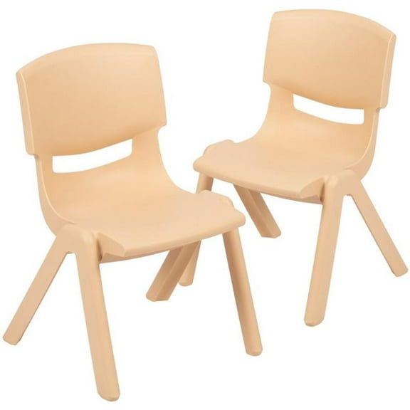 Bowery Hill 12" Plastic Stackable Preschool Chair in Natural (Set of 2)