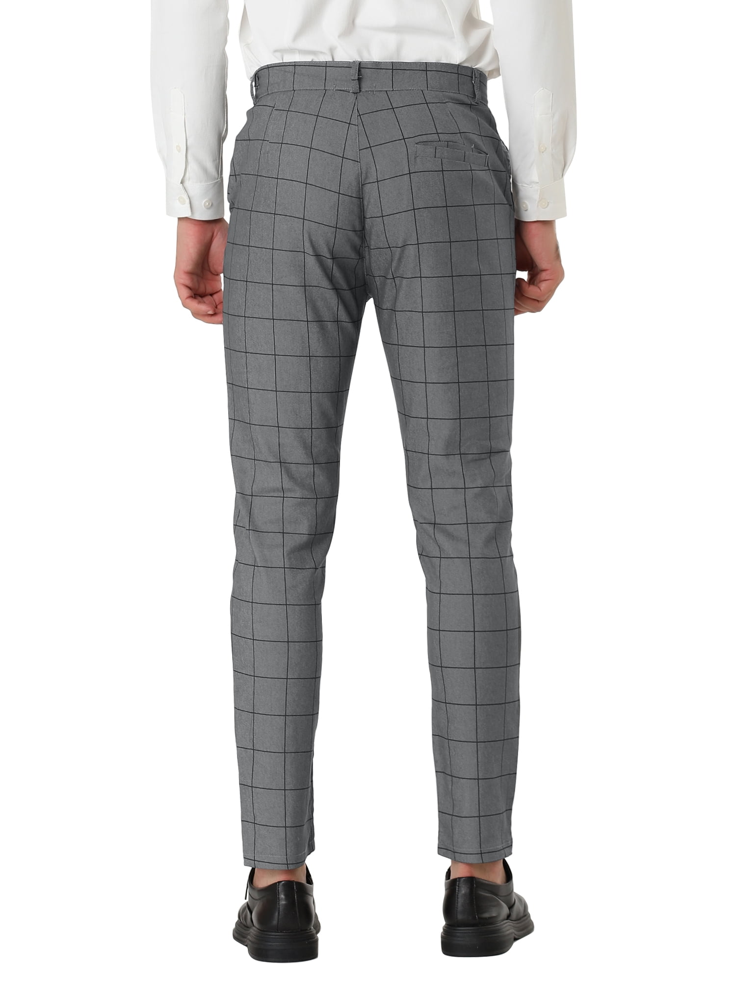Unique Bargains Men's Slim Fit Plaid Business Pants Trousers with Pockets 34 Gray