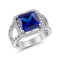 thumbnail image 5 of Halo Split Shank Engagement Ring Blue Sapphire CZ 925 Sterling Silver Size 6, 5 of 7