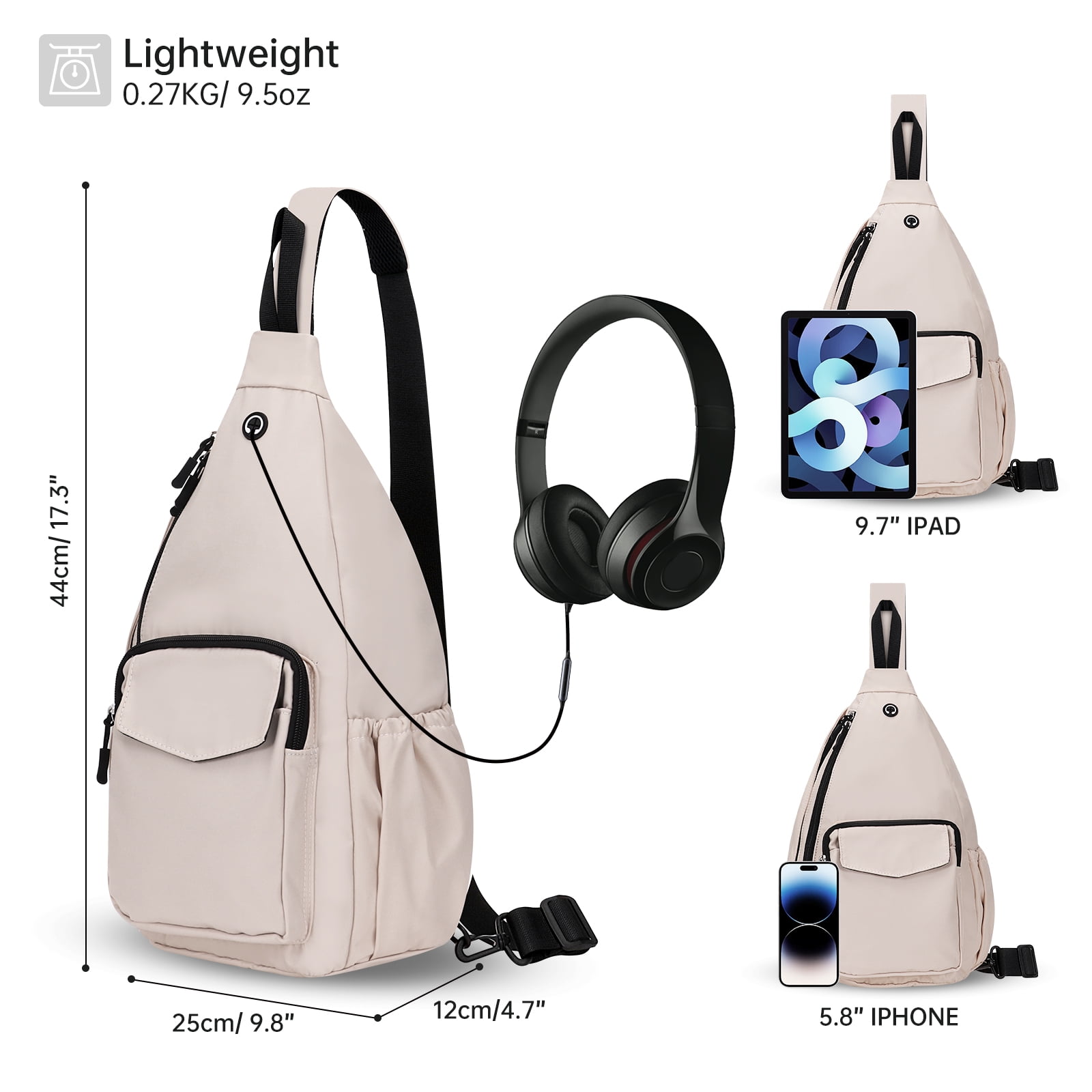 HAWEE Convertible Chest Bag Casual Daypack for Outdoor Cycling Hiking Travel Sling Backpack Crossbody Shoulder Purse for Women, Beige