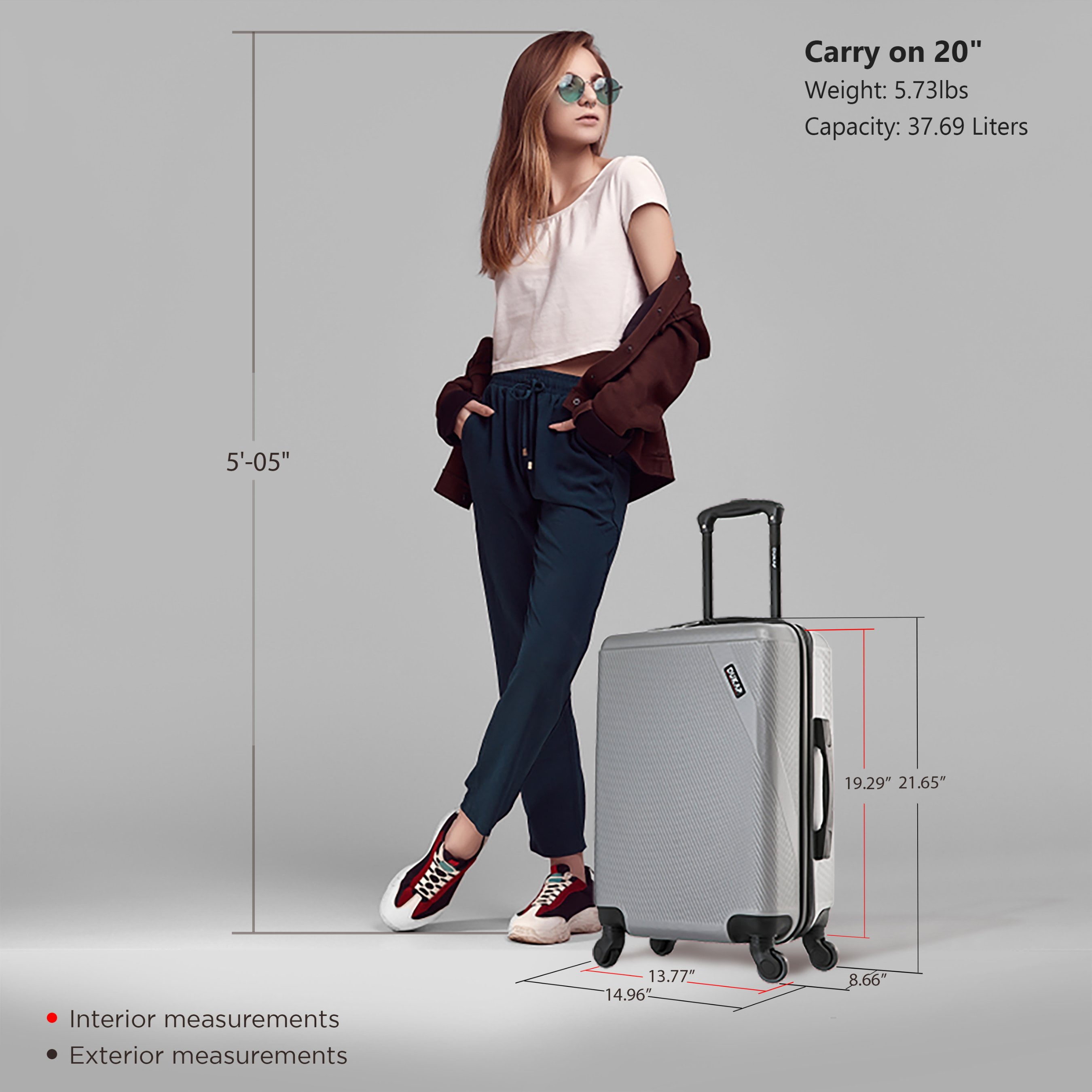DUKAP Discovery 20" Hardside Lightweight Luggage with Spinner Wheels, Handle and Trolley, Silver