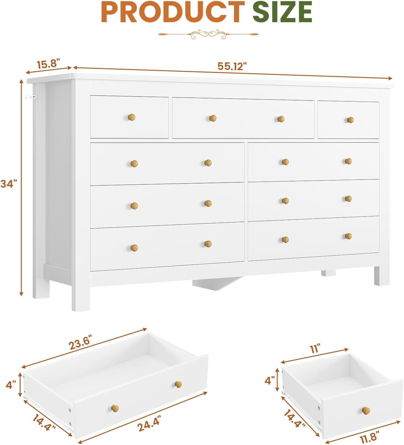9 Drawers Dresser for Bedroom, Large Chest of 9 Drawers with Wide Tabletop, Modern Wood Storage Cabinet for Living Room Hallway, White