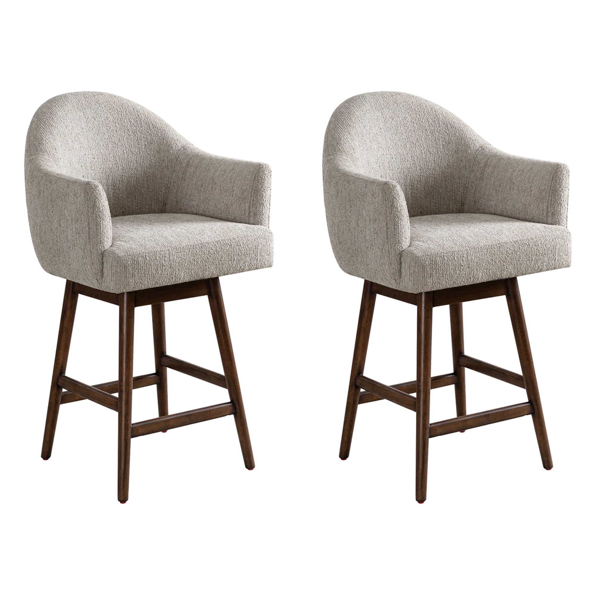 Jaxon Brown Solid Wood Upholstered 26" Counter Height Swivel Barstool with Morning Fog Fabric Seat - Set of 2