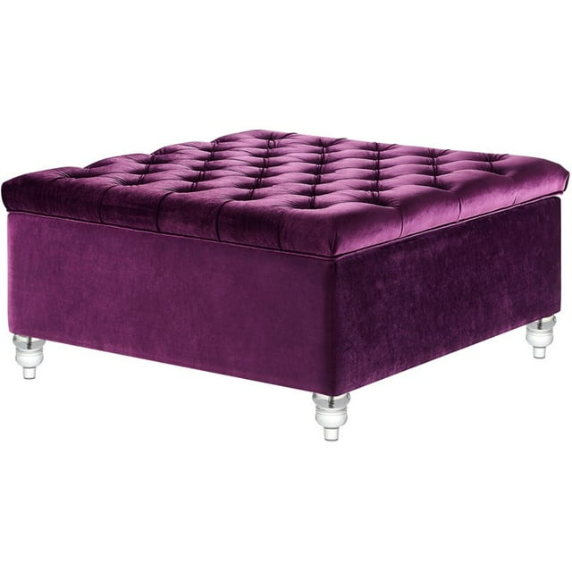 Posh Living Joshua Velvet Storage Ottoman in Purple and Clear