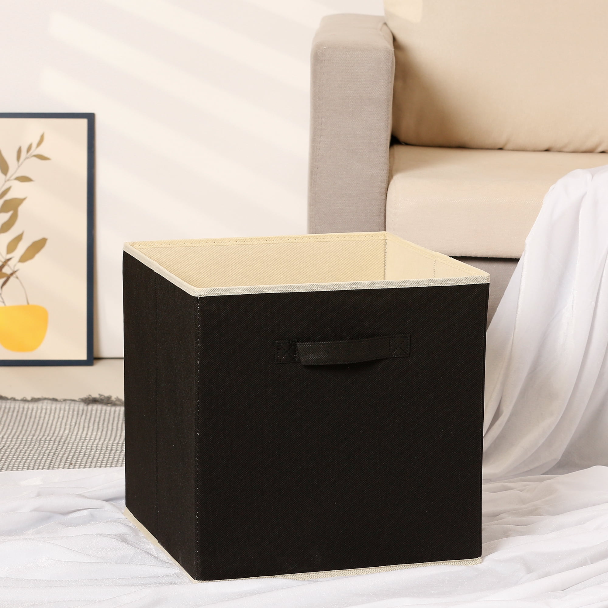 Unique Bargains 3 Pcs Square Fabric Collapsible Storage Basket Bin with Handle Black L