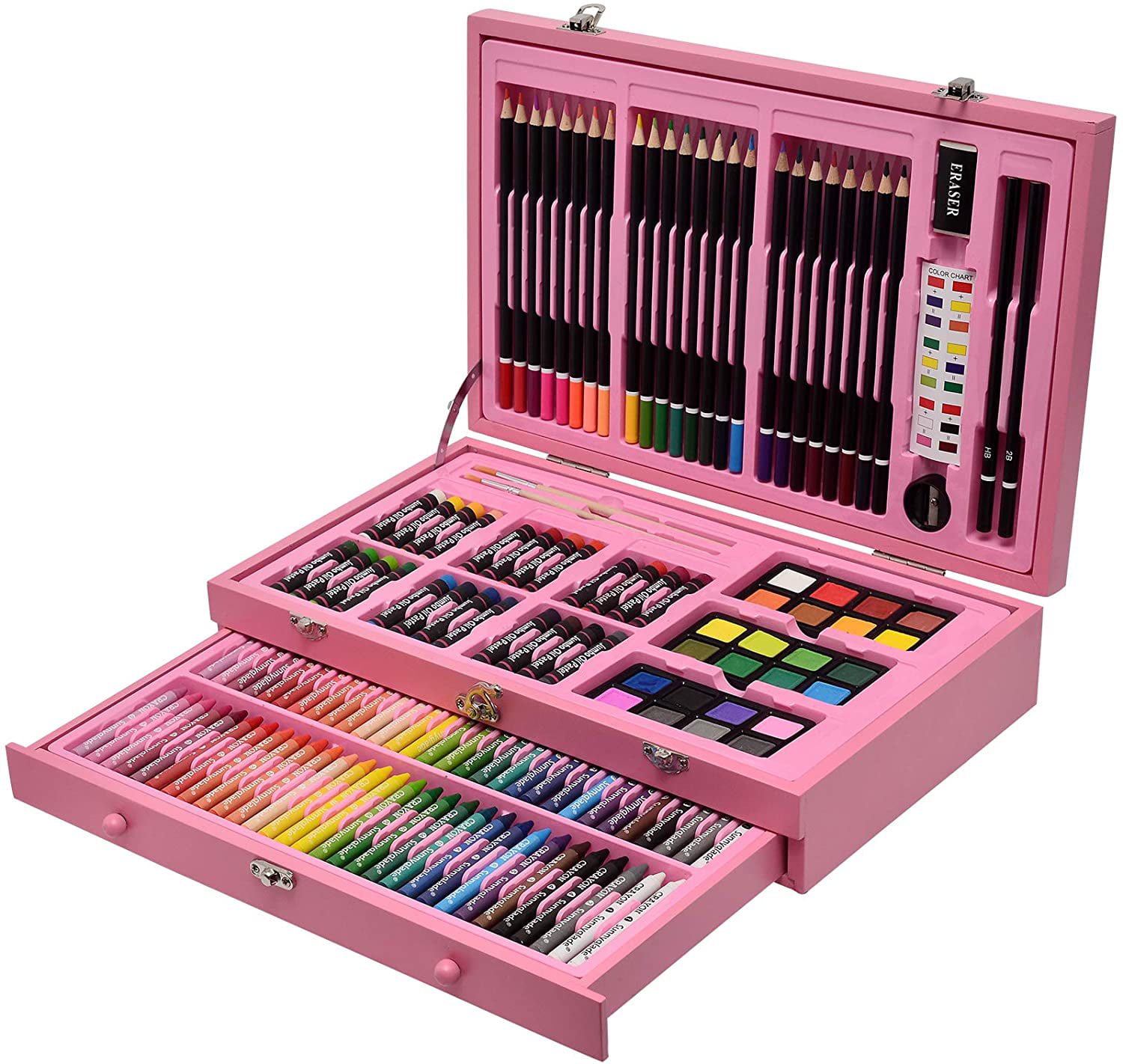 Wooden Wooden Case Art Supplies for Teen and Adult GRANDAN 145 Pieces Deluxe Art Set in Portable Wooden Box Drawing Kit Set with Oil Pastels Brushes Watercolor Cakes Crayons Colored Pencils 
