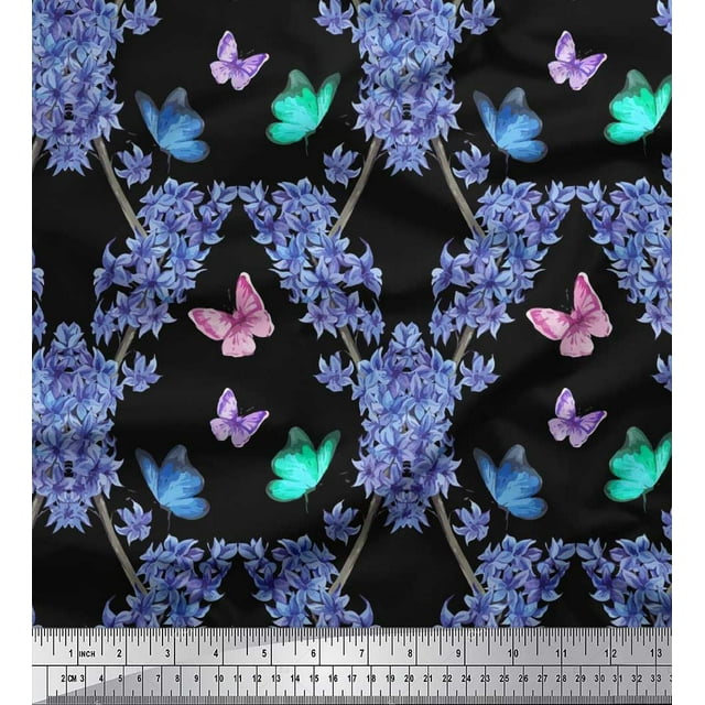 Soimoi Poly Georgette Fabric Butterfly & Wildflower Floral Fabric Prints by Yard 42 Inch Wide