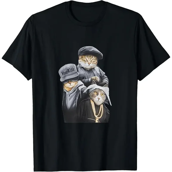 Gangster Cat Trio Funny Feline Attitude Humor Graphic Unisex T-Shirt, up to size 5XL