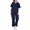 Navy, variant on WTOBBY Women's Functional Workwear Set, Short Sleeve Solid Color Top with Pockets & Stretchy Pants, Practical Nursing Uniform,Black L