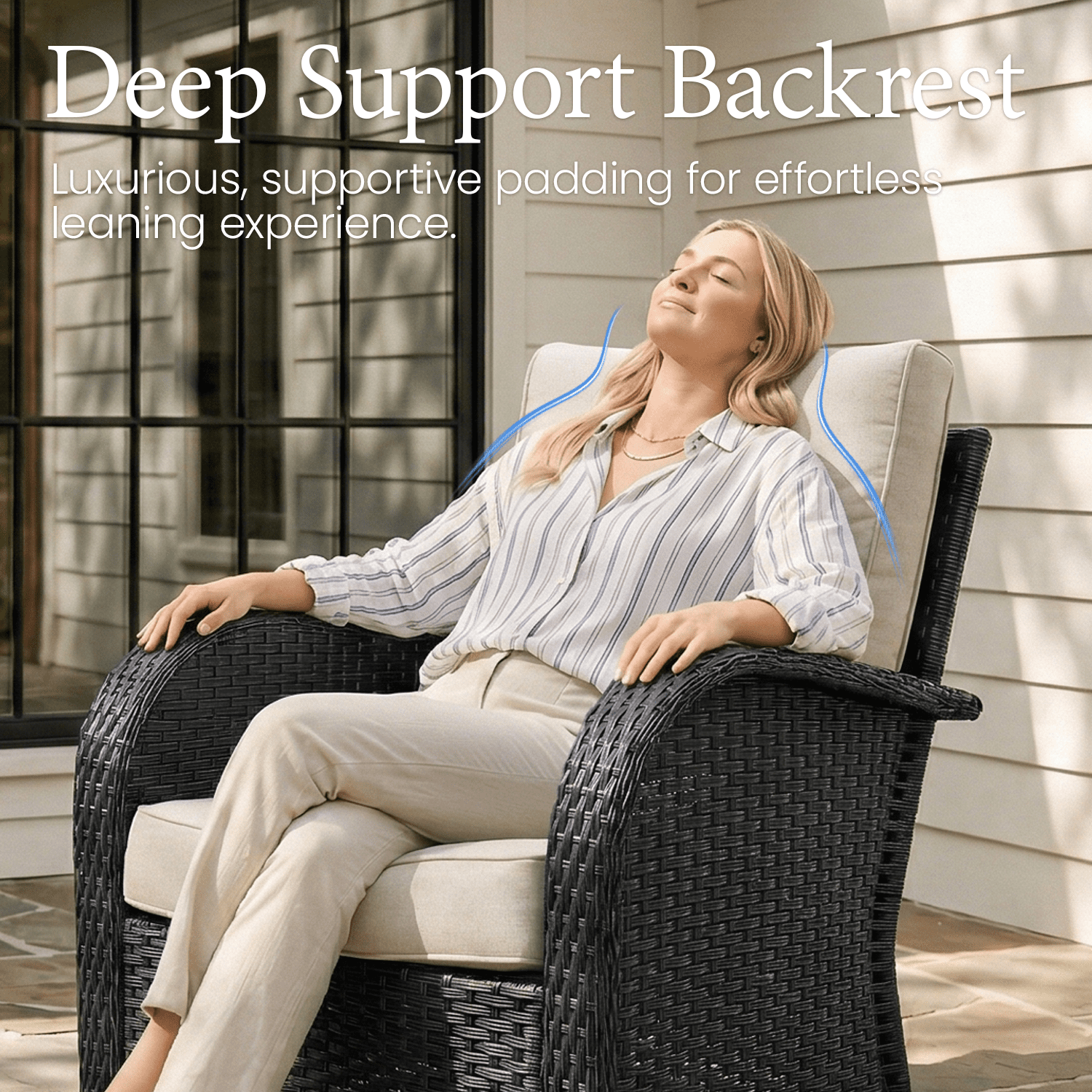 LayinSun 7 Pieces Patio Outdoor Conversation Set, Wicker Furniture Set with Swivel Chairs and Fire Pit Table 7-Seat