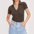 thumbnail image 5 of Elainilye Fashion Bodysuits for Women Elegant Sexy Pure Cotton Stripe Short Sleeve Bodysuit Shapewear,Brown, 5 of 9