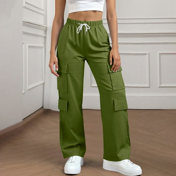 Gamivast Women'S Cargo Pants Athletic Outdoor Elastic High Waist Sweatpants with Muti Pockets Casual Drawstring Solid Straight Leg Trousers Fitted Travel Soft Sweatpants