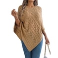 thumbnail image 3 of Women Knit Poncho Sweater Irregular Hallow Out Cape Casual Fashion Knitted Shawl Wraps Fall Winter Khaki S, 3 of 10