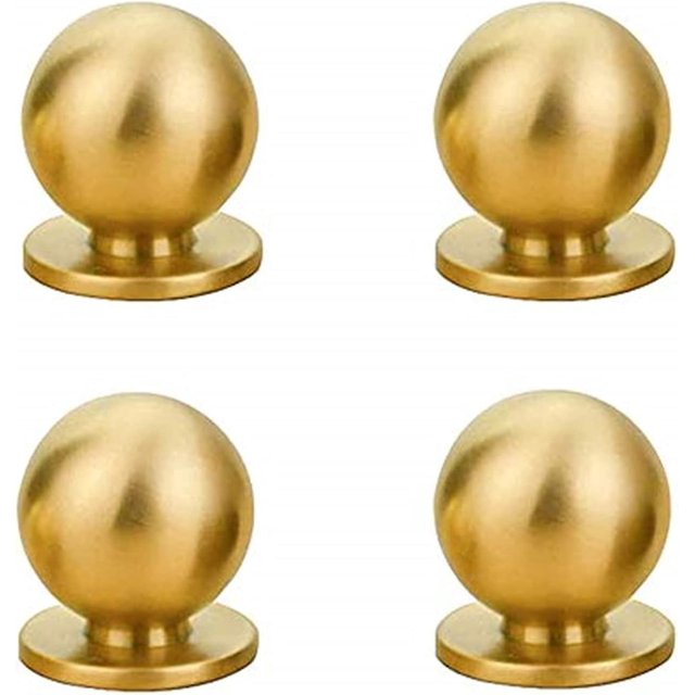 Perillas de gabinete esféricas de latón, manijas esféricas de oro cepillado, herrajes de cocina de latón, tiradores de cajón, tiradores de tocador Feliz Sencillez
