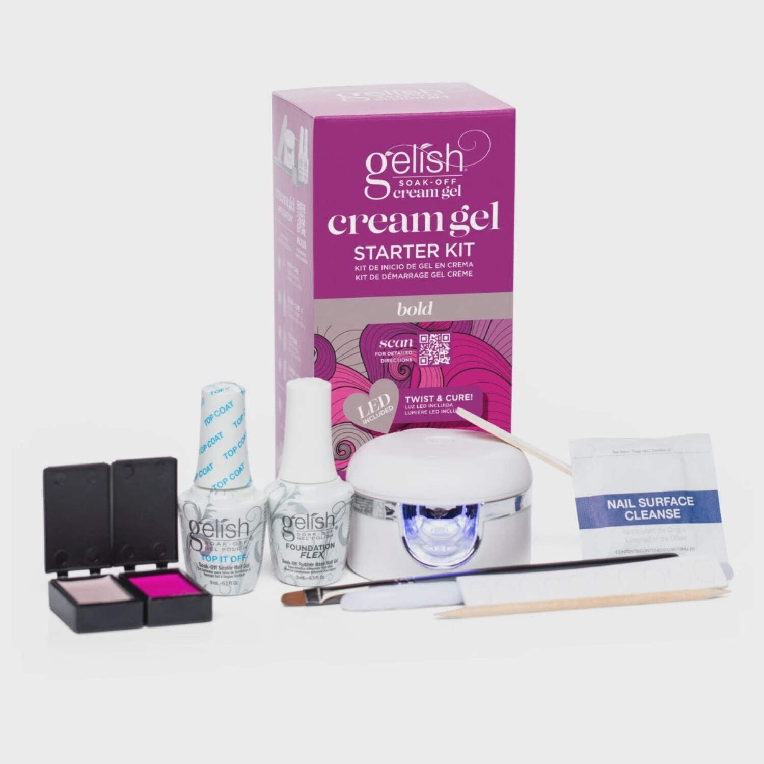 Gelish Cream Gel Bold Starter Kit Soak-Off Gel Nail Polish with Brush, High Shine, LED Cure