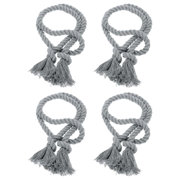 4Pcs Rope Curtain Tiebacks, 30" Polyester Tassel Curtain Holdback, Light Gray