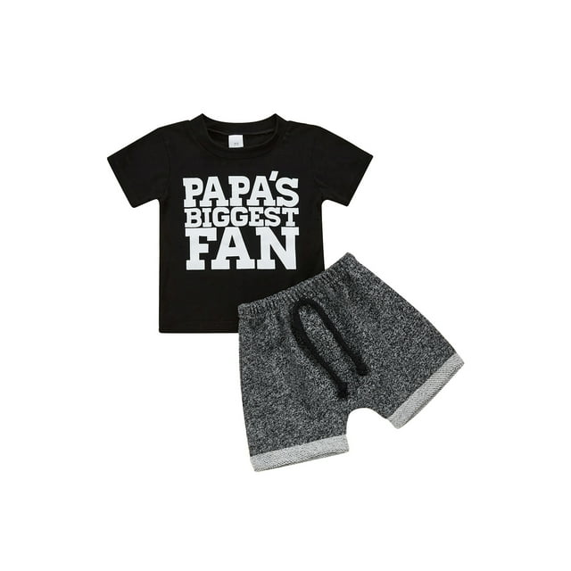 goowrom Bébé Garçon Ensemble de Deux Pièces, Lettrage Col Rond Manches Courtes T-shirt Élastique Cravate Taille Short