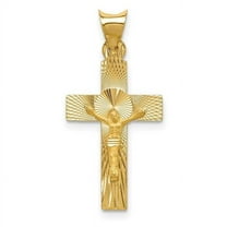 Finest Gold 14K Yellow Gold Polished Satin & Diamond-Cut Crucifix Pendant