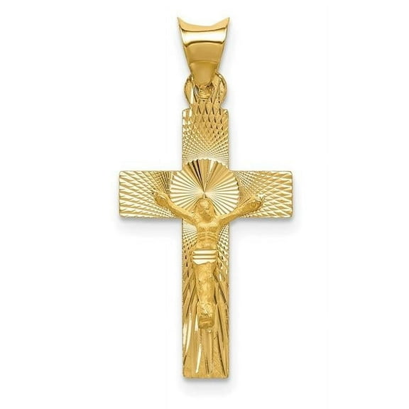 Finest Gold 14K Yellow Gold Polished Satin & Diamond-Cut Crucifix Pendant