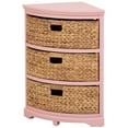 thumbnail image 4 of Hampton Meadows 3 Tier X-Side Corner Table Storage Cabinet with 3 Natural Water Hyacinth Wicker Baskets for Living Room, Pink, 4 of 7