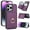 Dark Purple, variant on Wallet Case with Card Holder for iPhone 14 Pro, 360° Rotation Ring Kickstand Magnetic Clasp and Durable Shockproof Cover