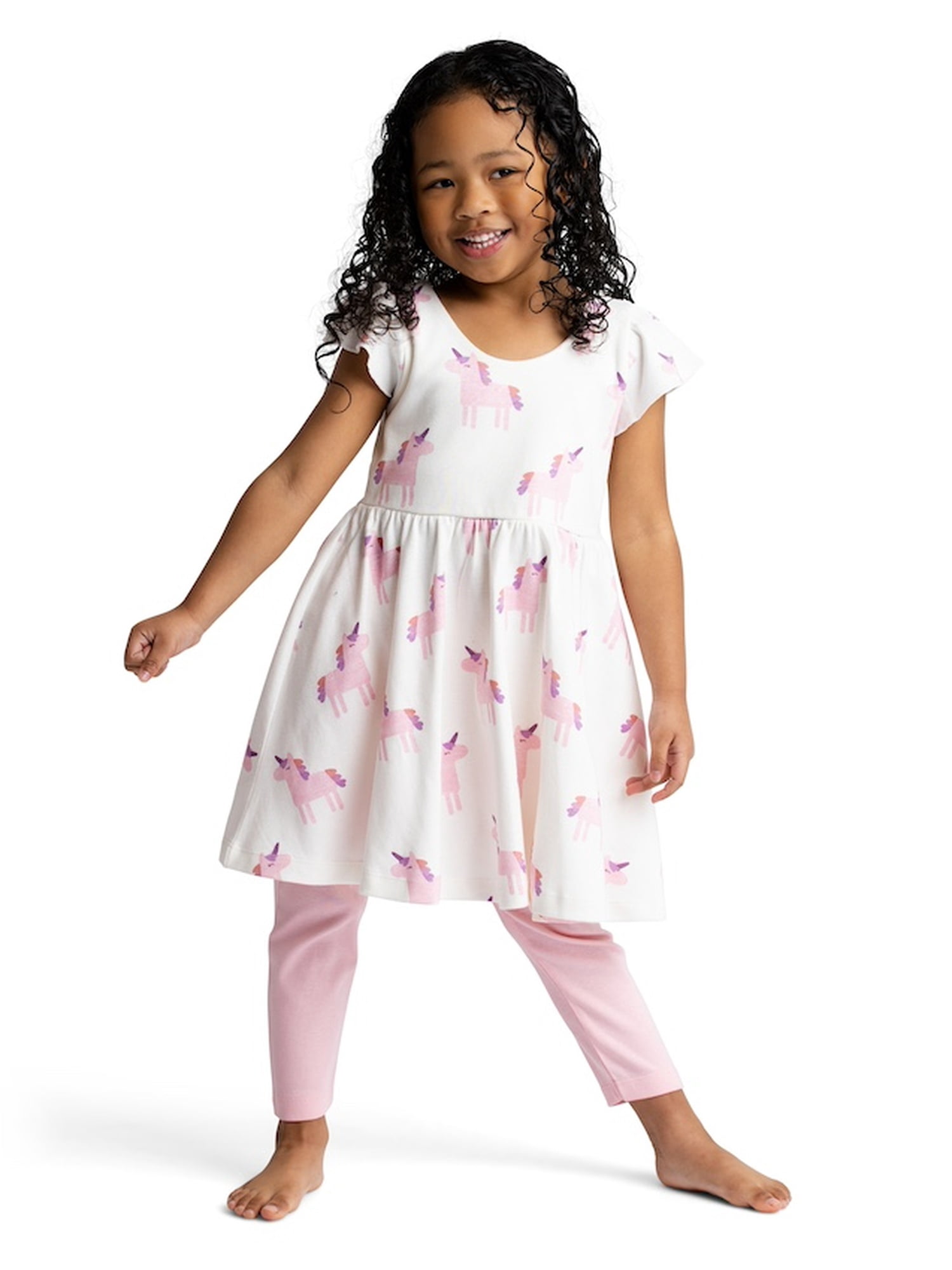 M+A by Monica + Andy Organic Cotton Short Sleeve Let's Dance Dress and Legging Set for Toddlers, Sizes 12-18M-5T