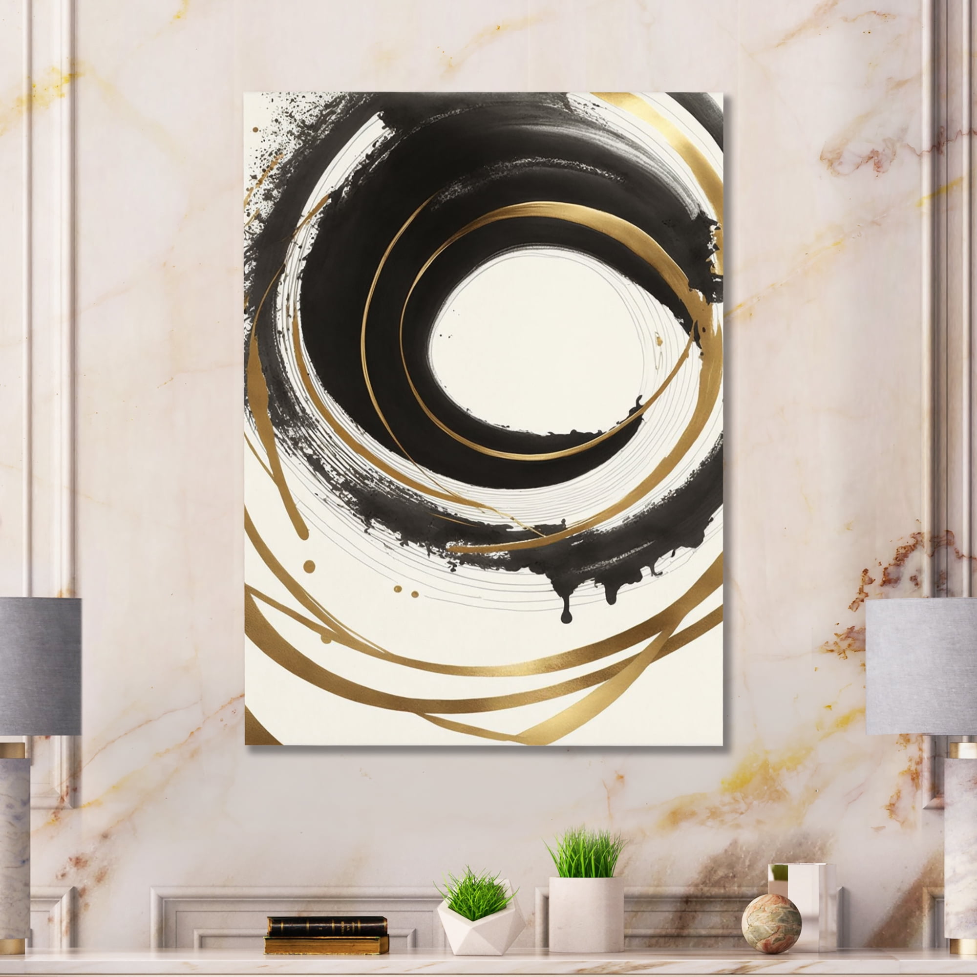 Designart Black And Gold Curves III Canvas Wall Art