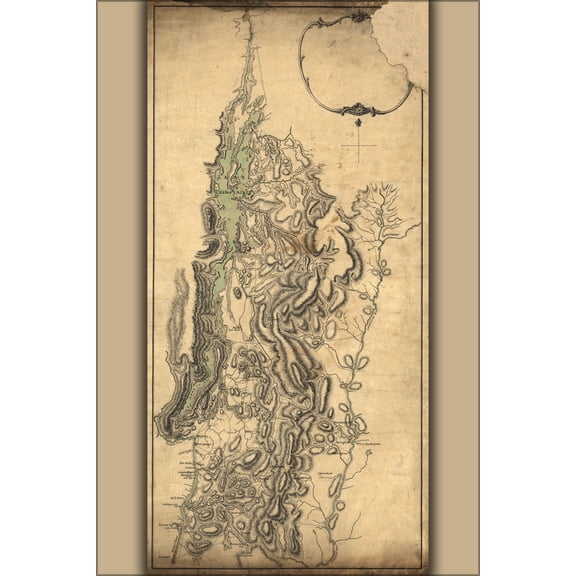 24"x36" Gallery Poster, map of Lake Champlain and Lake George 1777