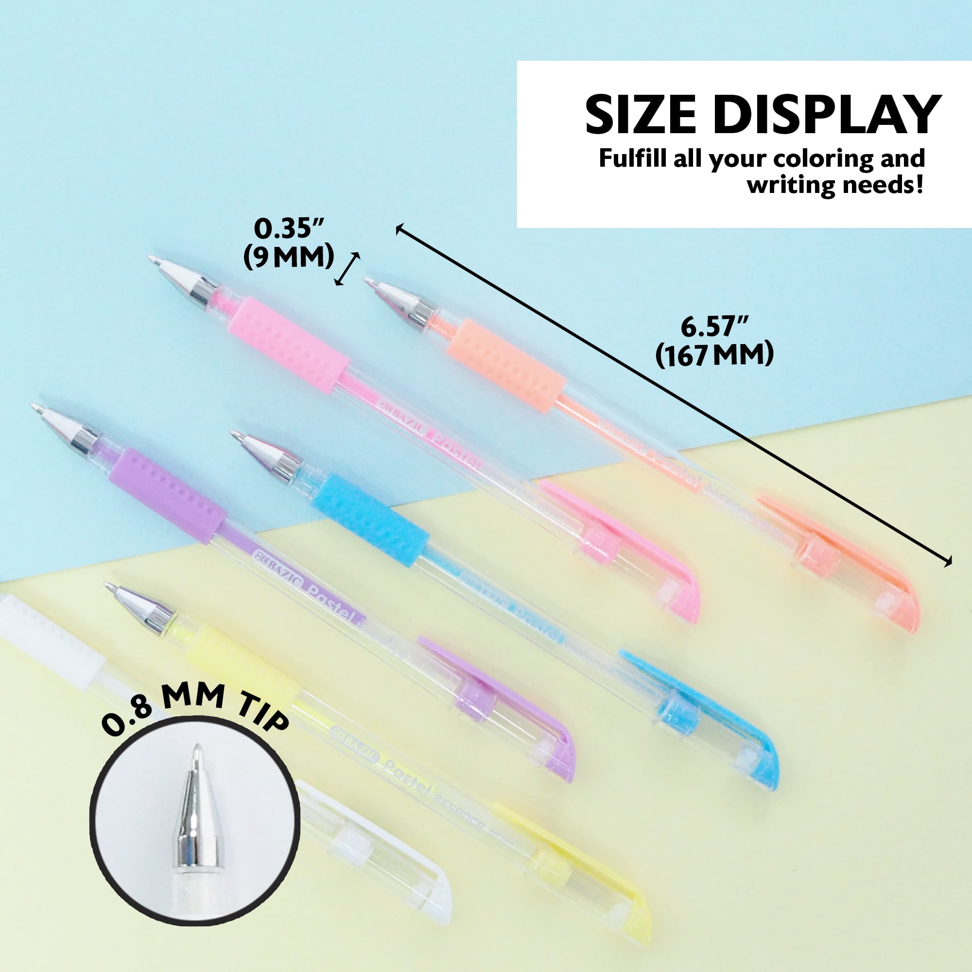 BAZIC Essence Gel Pen 0.8mm Pastel Color, Comfort Grip, (6/Pack), 1-Pack