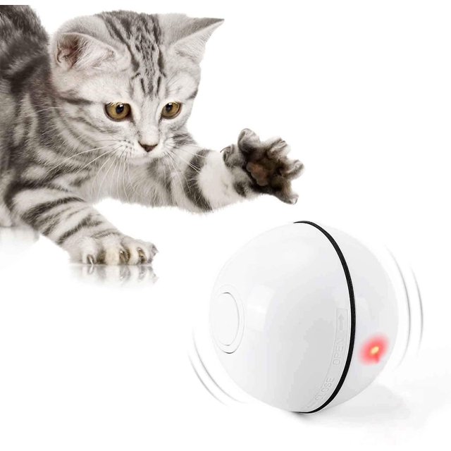 Pelota interactiva de juguete para gatos con luz LED, bola autogiratoria de 360 grados, azul Feliz Sencillez