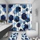 thumbnail image 4 of Juego de 4 cortinas de ducha de color azul con diseño geométrico, juego de cortinas de baño abstractas de arte moderno en azul marino con 12 ganchos, alfombra de baño y alfombrillas de inodoro, 4 of 6