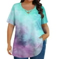 thumbnail image 3 of YanHoo Womens Summer Tops Tie Dye Graphic Short Sleeve Casual Shirts Criss Cross V Neck Basics Tee Trendy 2026 Plus Size Tshirt Sky Blue,XXXXL, 3 of 7