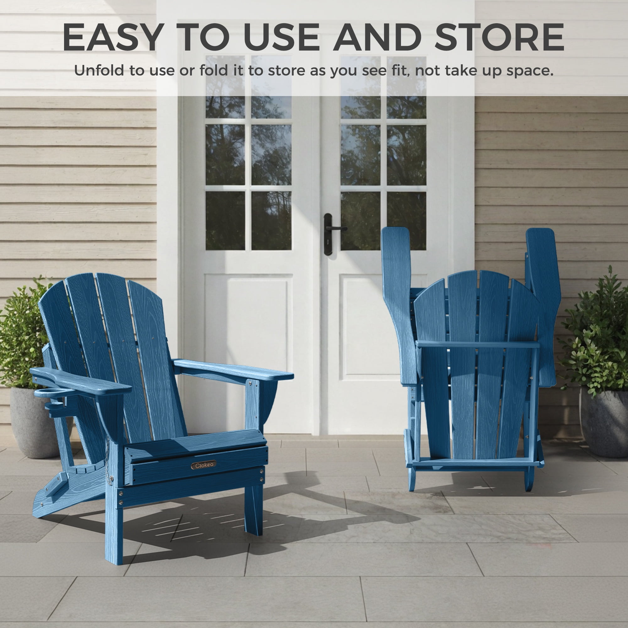 Ciokea Wood Adirondack Chairs Set of 2 Outdoor Folding Patio Chairs Fire Pit with Cup Holder Porch Garden Navy