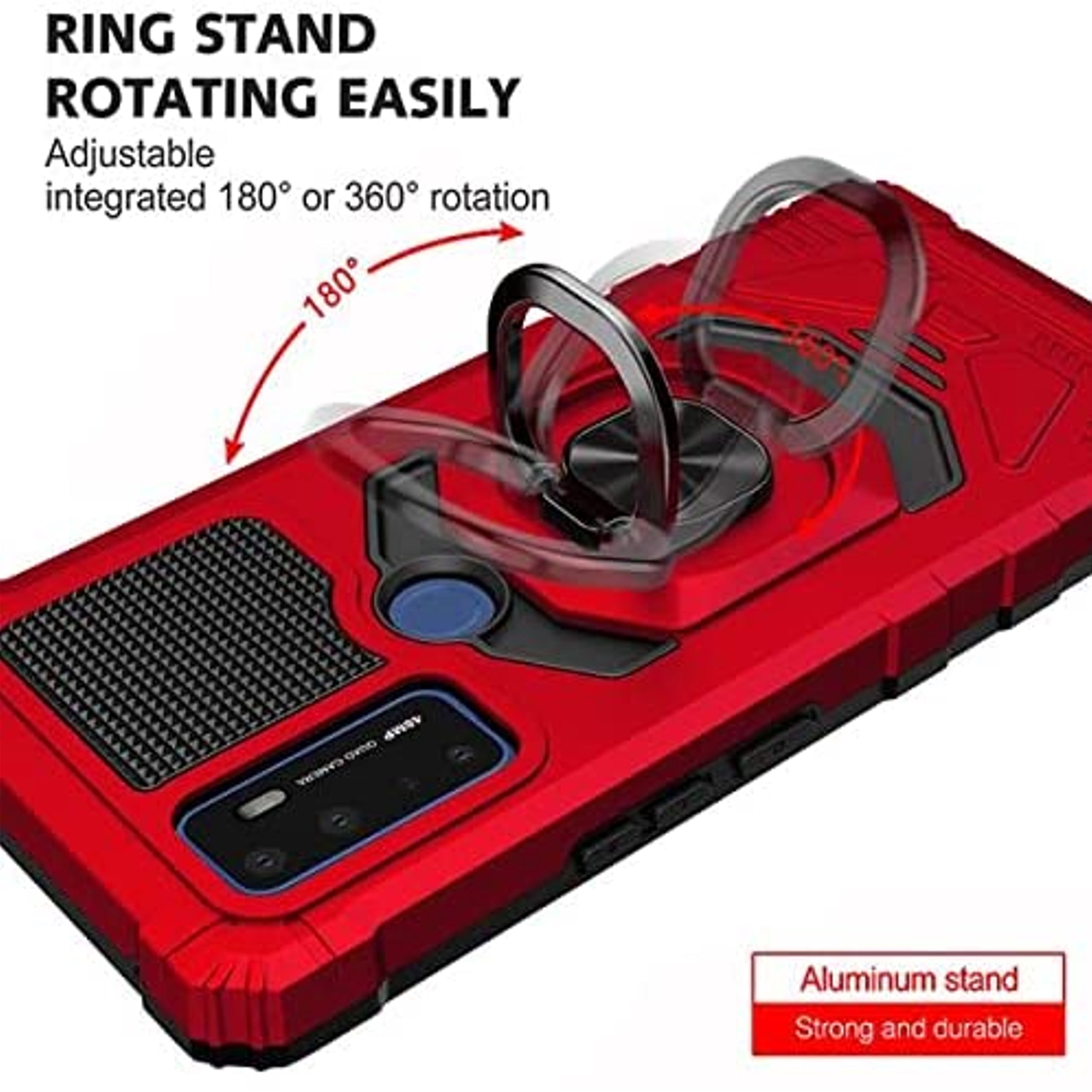 Xpression Phone Case For TCL K24 /TCL K23 Hybrid Magnetic Car Mount Ring Kickstand Stand Holder Full-Body Armor Protective [Military Grade] Cover, Red