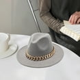 thumbnail image 3 of Women Men Wide Brim Western Cowboy Cowgirl Fedora Hat with Chain Belt Buckle, 3 of 6