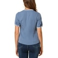 thumbnail image 3 of Allegra K Women's Short Sleeve Button Front Lace Panel Bow Tie Collar Blouse, 3 of 6