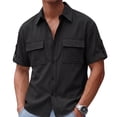 thumbnail image 2 of Guluxicc Men's Summer Tops Button Down Collared Short Sleeve Classic Business Casual Shirts with Pockets, 2 of 9