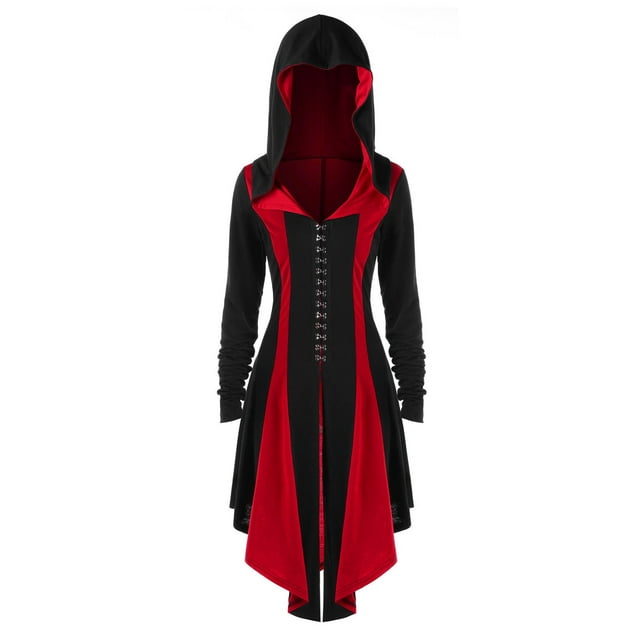 IROINID Manteau Long Confortable pour Femmes Manteau Contrasté à Manches Longues, Rouge