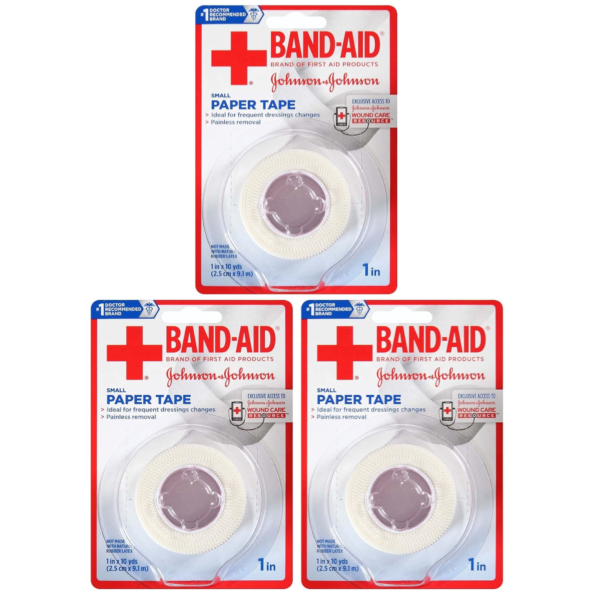 Band-Aid Brand First Aid Hurt-Free Medical Paper Tape, 1 in by 10 yd (Pack of 3)