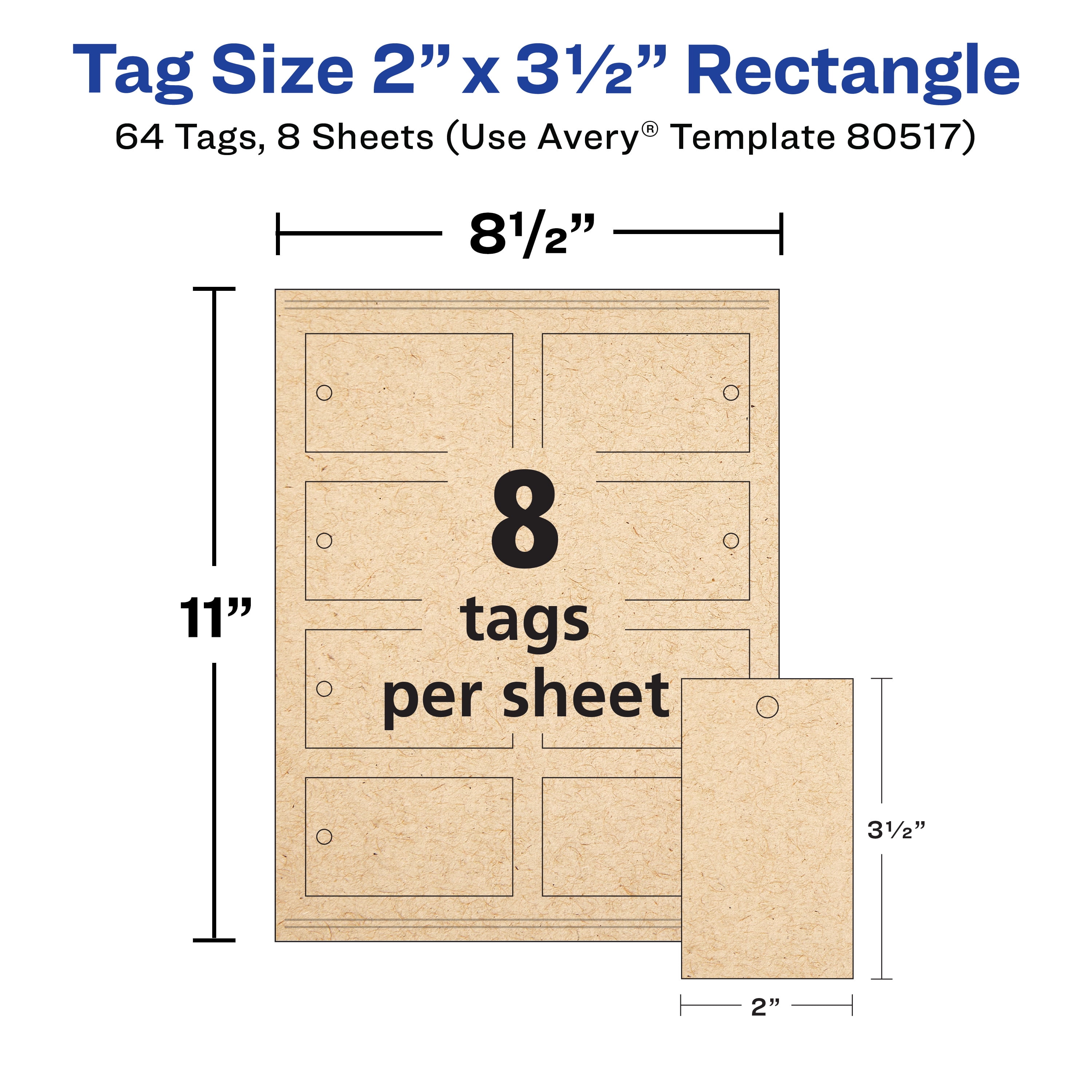 Avery Kraft Brown Rectangle Tags, 2" x 3.5", 64 Total (80517)